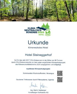 Klimaneutralitätsbündnis Biohotel Steineggerhof klimaneutrales Hotel Urlaub in Südtirol
